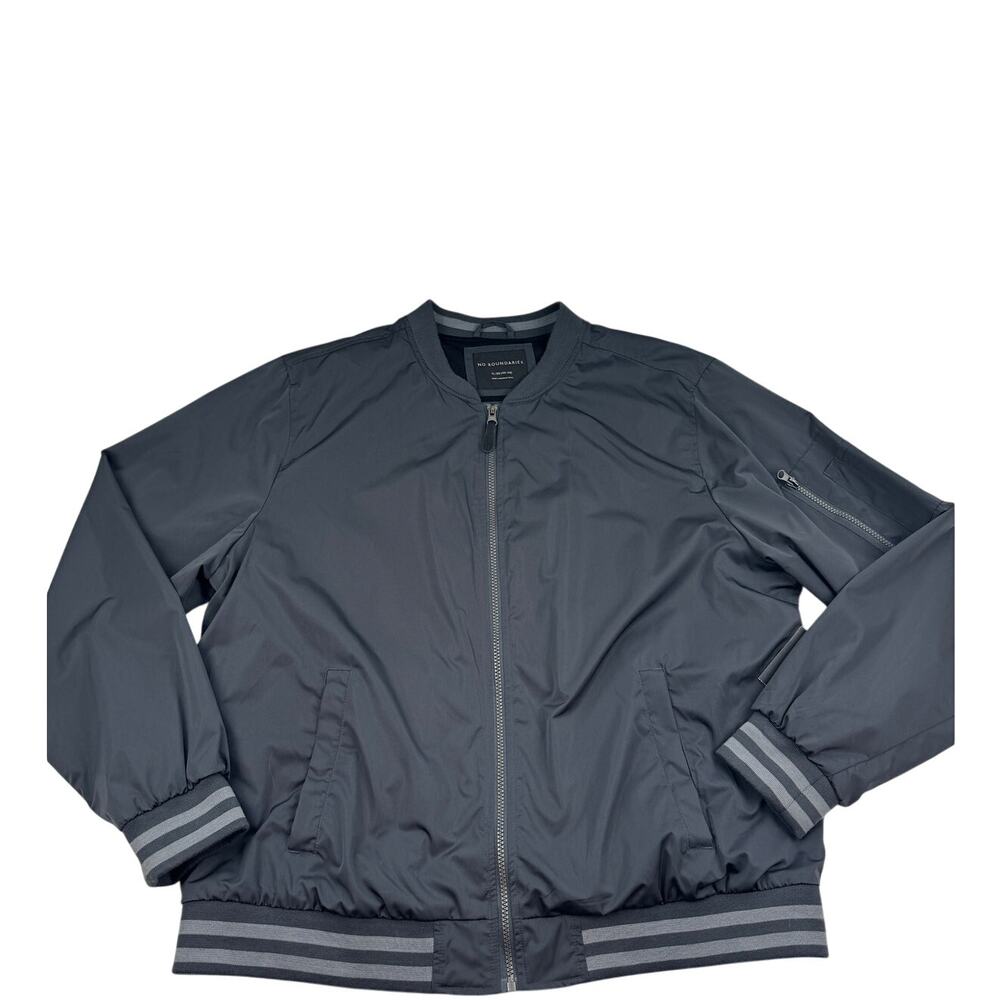 No Boundaries Gray Minimalist Nylon Classic Bomber Jacket Men's Size XL 46-48